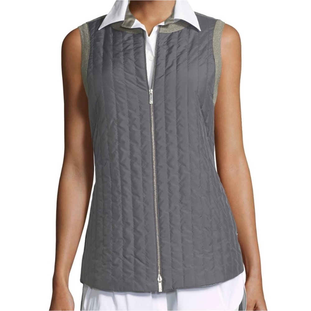 Lafayette 148 New York Bailey Alpine Outerwear Vest Quilted Gray Sz XL